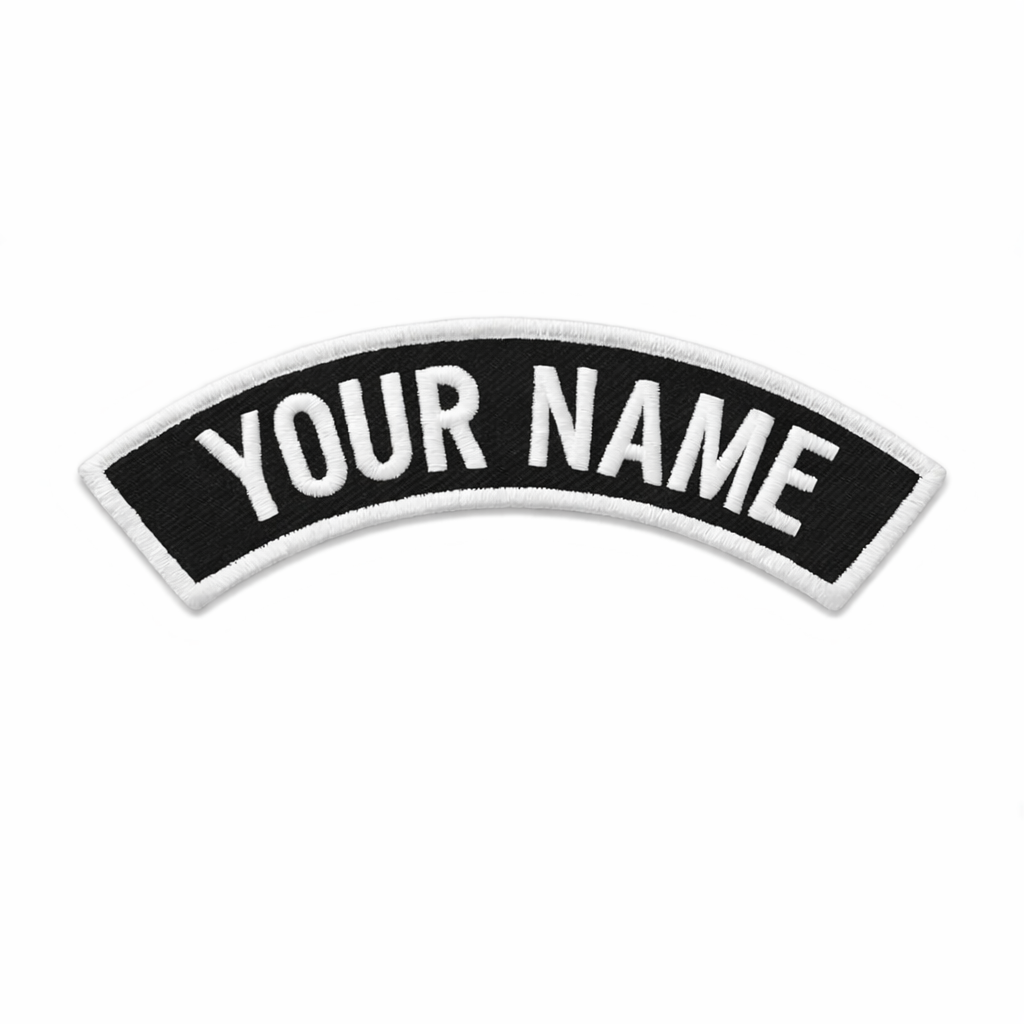 Customizable patch with 'YOUR NAME' text on a white background