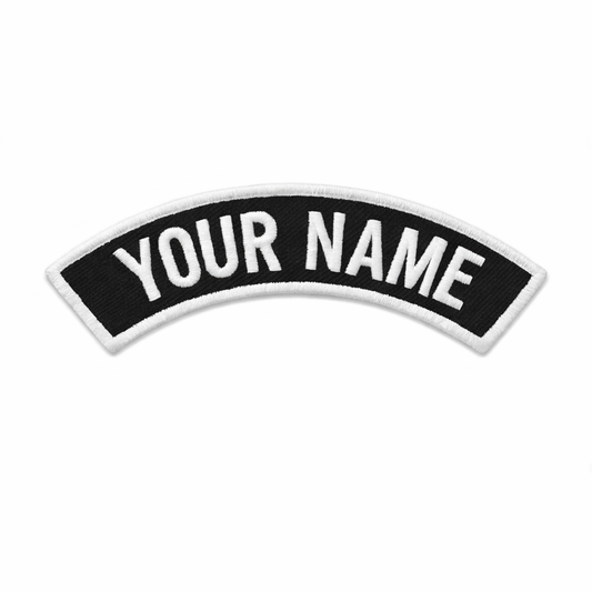 Customizable patch with 'YOUR NAME' text on a white background