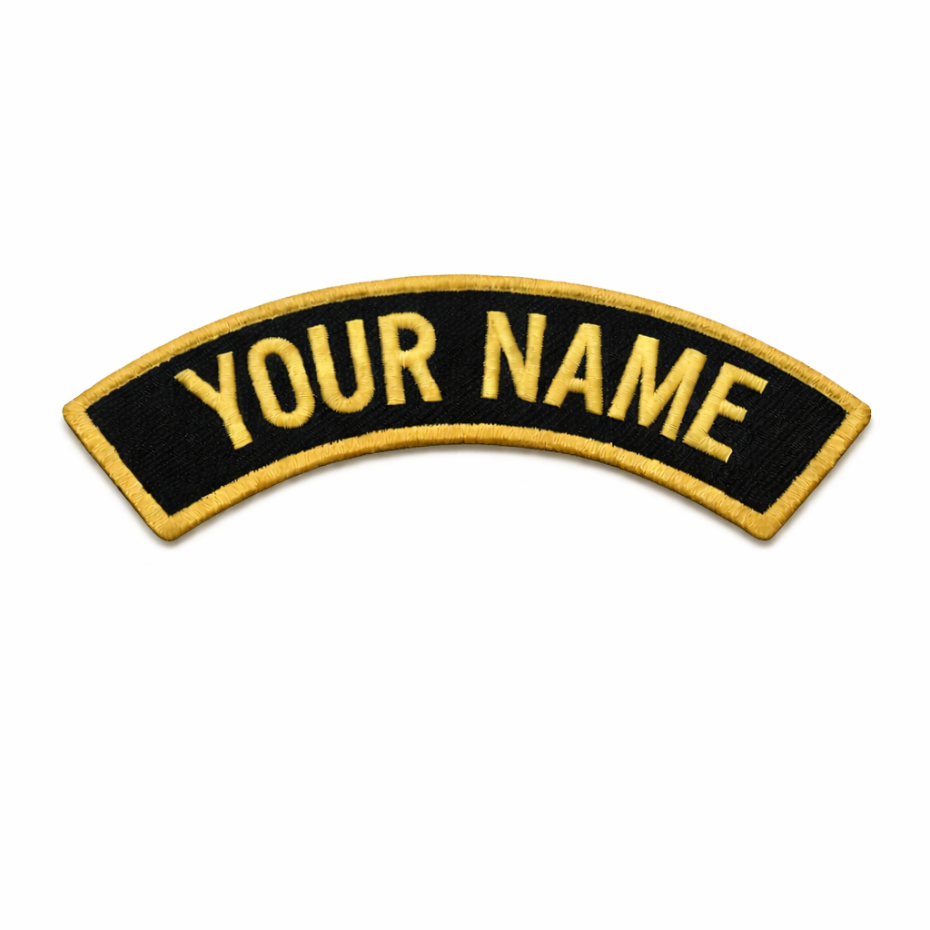Customizable name patch with 'YOUR NAME' text on a black background