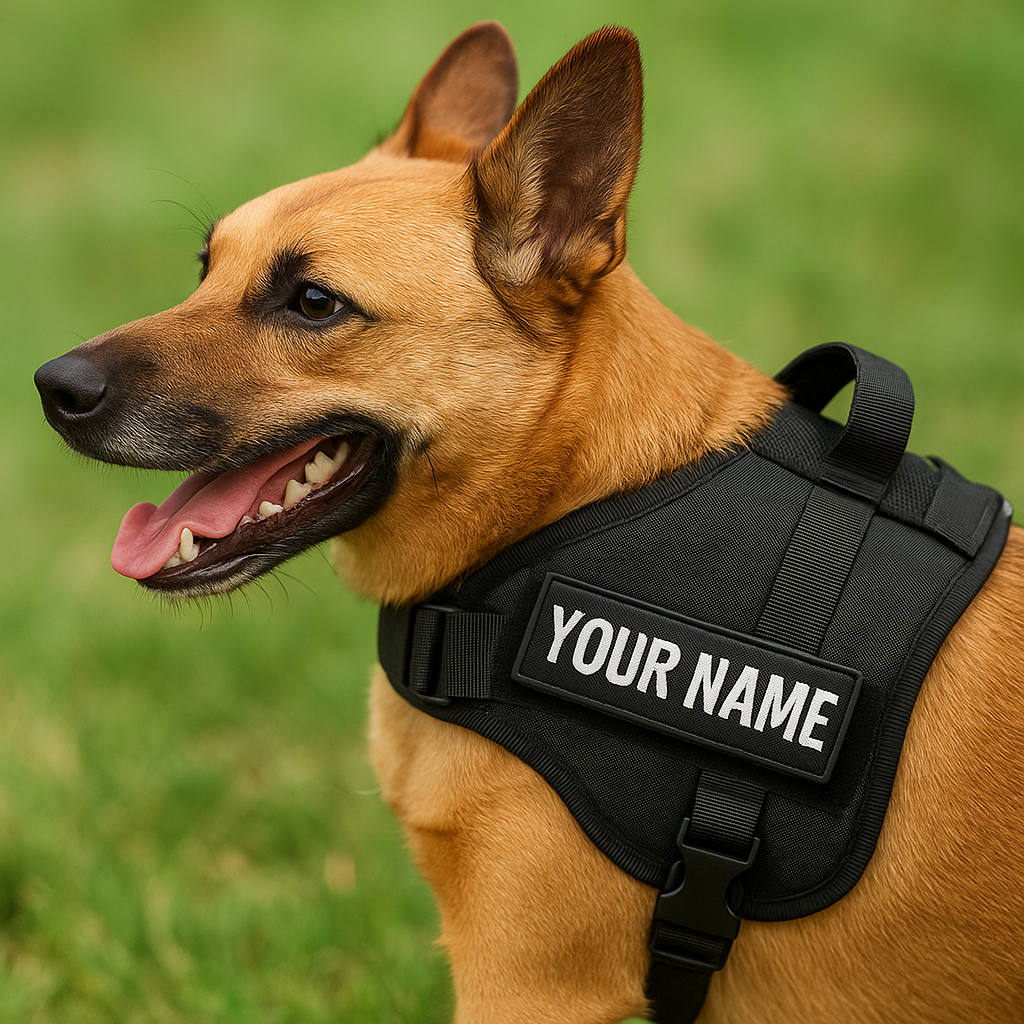 2 Toppe Nome Personalizzate per Cani – Ricamate per Imbracatura K9 Julius | Velcro, Termoadesive o da Cucire