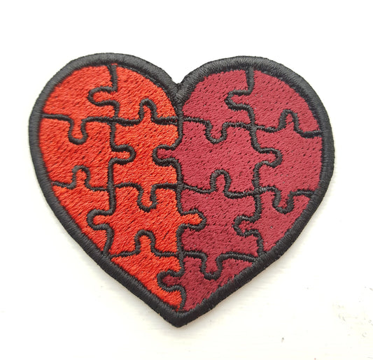 Heart Puzzle Embroidered Patch – Valentine's Day Applique