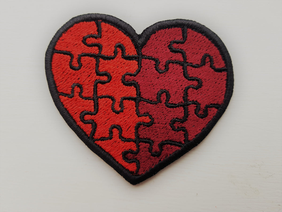 Heart Puzzle Embroidered Patch – Valentine's Day Applique