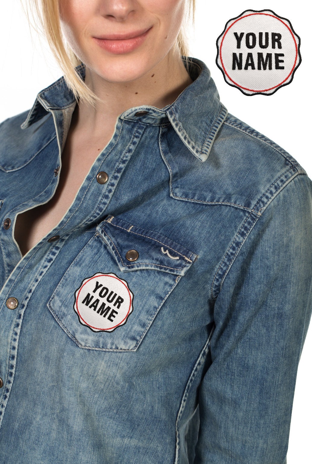 Toppa Nome Personalizzata Stile Tappo di Bottiglia – Rotonda Ricamata | Termoadesiva, da Cucire o Velcro